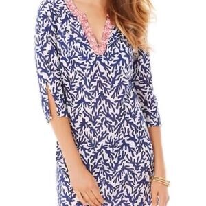 Lilly Pulitzer Courtney Navy Blue Treasure Tunic Dress with Beading Size Medium